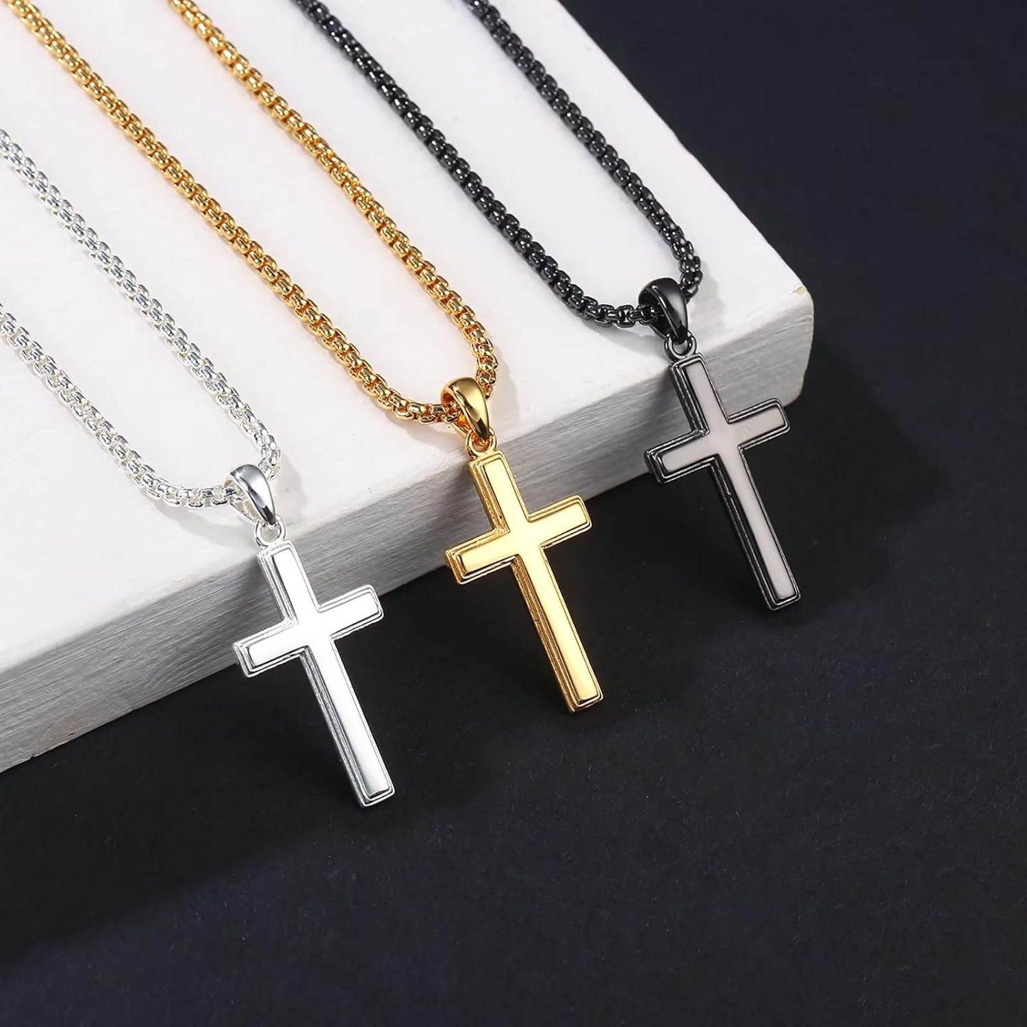 Ursteel S925 Sterling Silver Cross Pendant for Men, 16-22 Inch Box Chain Necklace for Men - Image 5