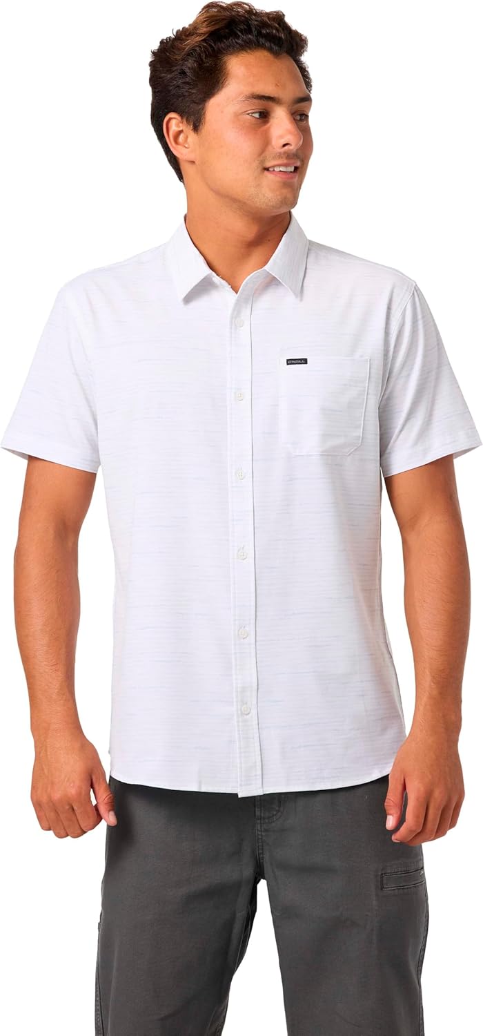 O'NEILL Men's Trvlr UPF Traverse Stripe Standard Short Sleeve Woven Shirt