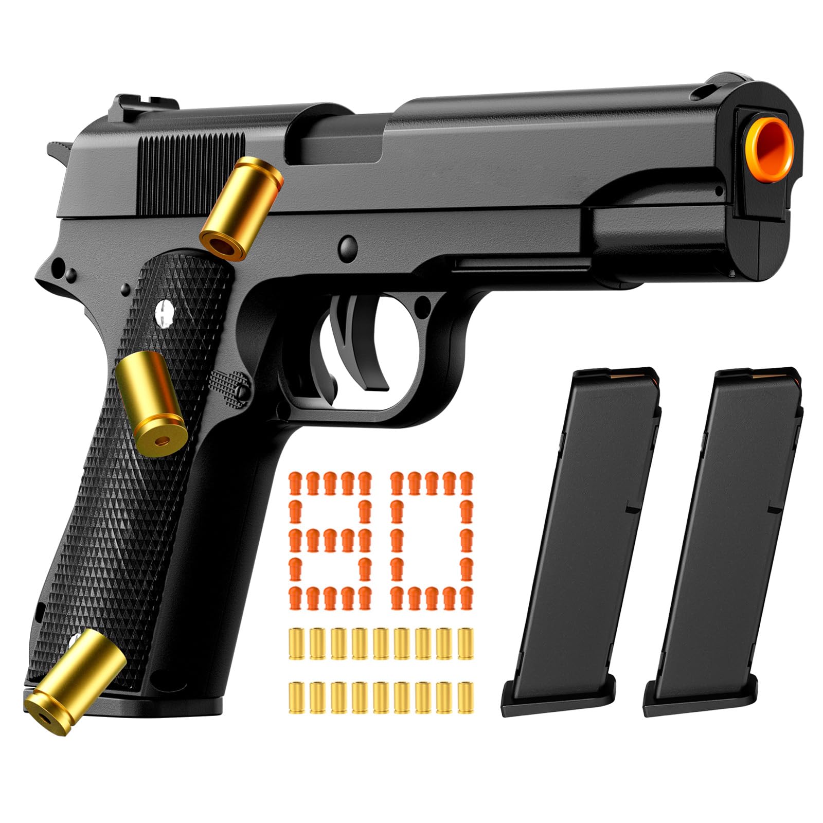 Soft Bullet Toy Gun - Stress Shot with Semi-Automatic Mode, Realistic Shell Ejecting Toy Guns (Black)