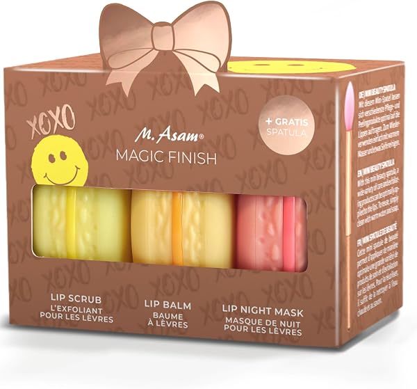 M. Asam MAGIC FINISH Intensive Lip Care Set Smile Edition (3 x 8,5 g), Lippenpflege Set mit Lip Scrub, Balm & Mask, Beauty-Geschenkset Mit Mini Spatel, Pflege für geschmeidige Lippen - 1