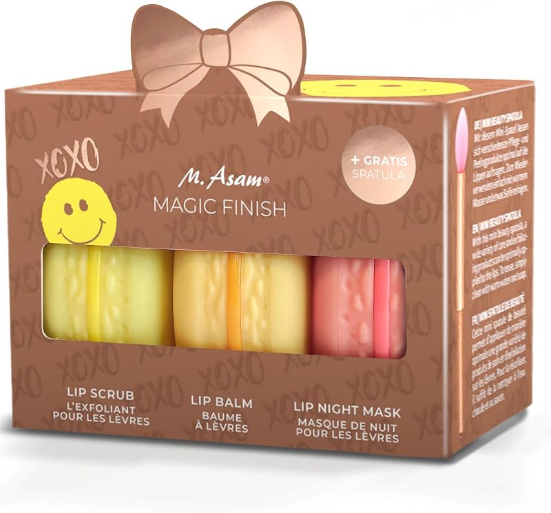 M. Asam MAGIC FINISH Intensive Lip Care Set Smile Edition (3 x 8,5 g), Lippenpflege Set mit Lip Scrub, Balm & Mask, Beauty-Geschenkset Mit Mini Spatel, Pflege für geschmeidige Lippen