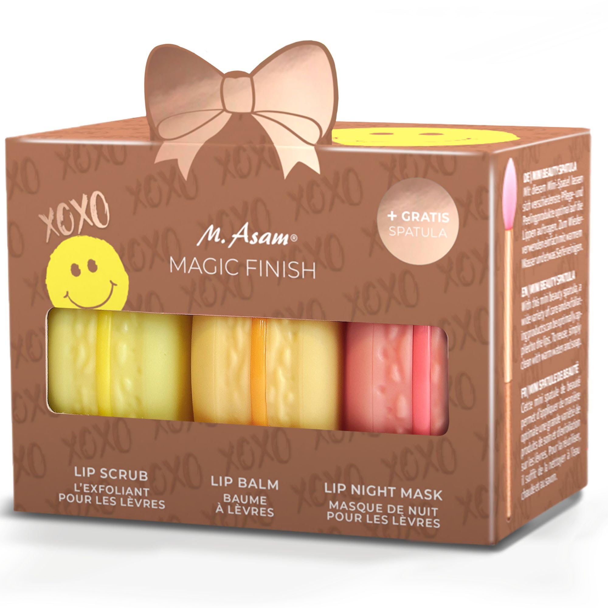 M. Asam MAGIC FINISH Intensive Lip Care Set Smile Edition (3 x 8,5 g), Lippenpflege Set mit Lip Scrub, Balm & Mask, Beauty-Geschenkset Mit Mini Spatel, Pflege für geschmeidige Lippen