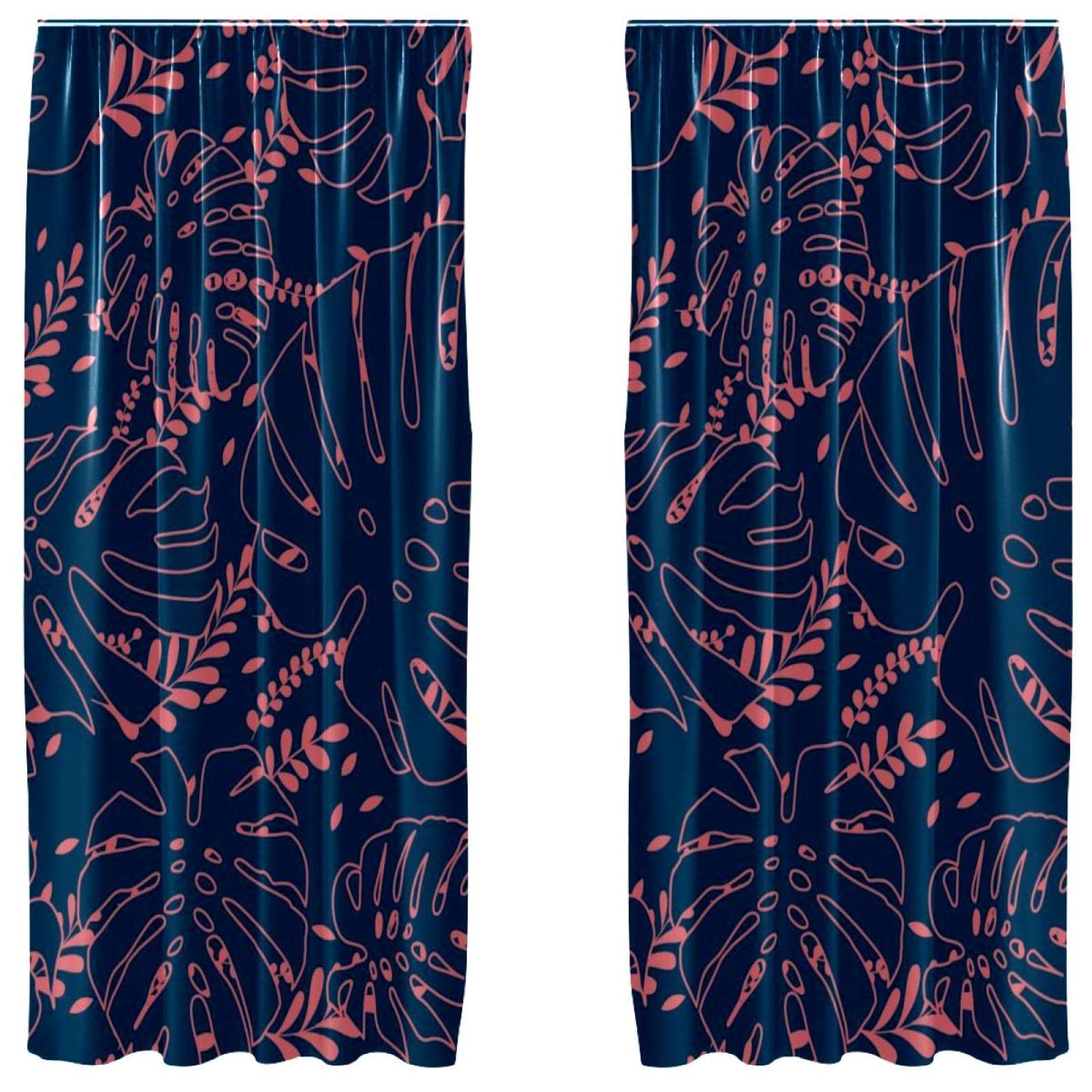 Cortinas opacas para bloquear la luz de la calle | Microfibra azul marino con hojas, 55x84"
