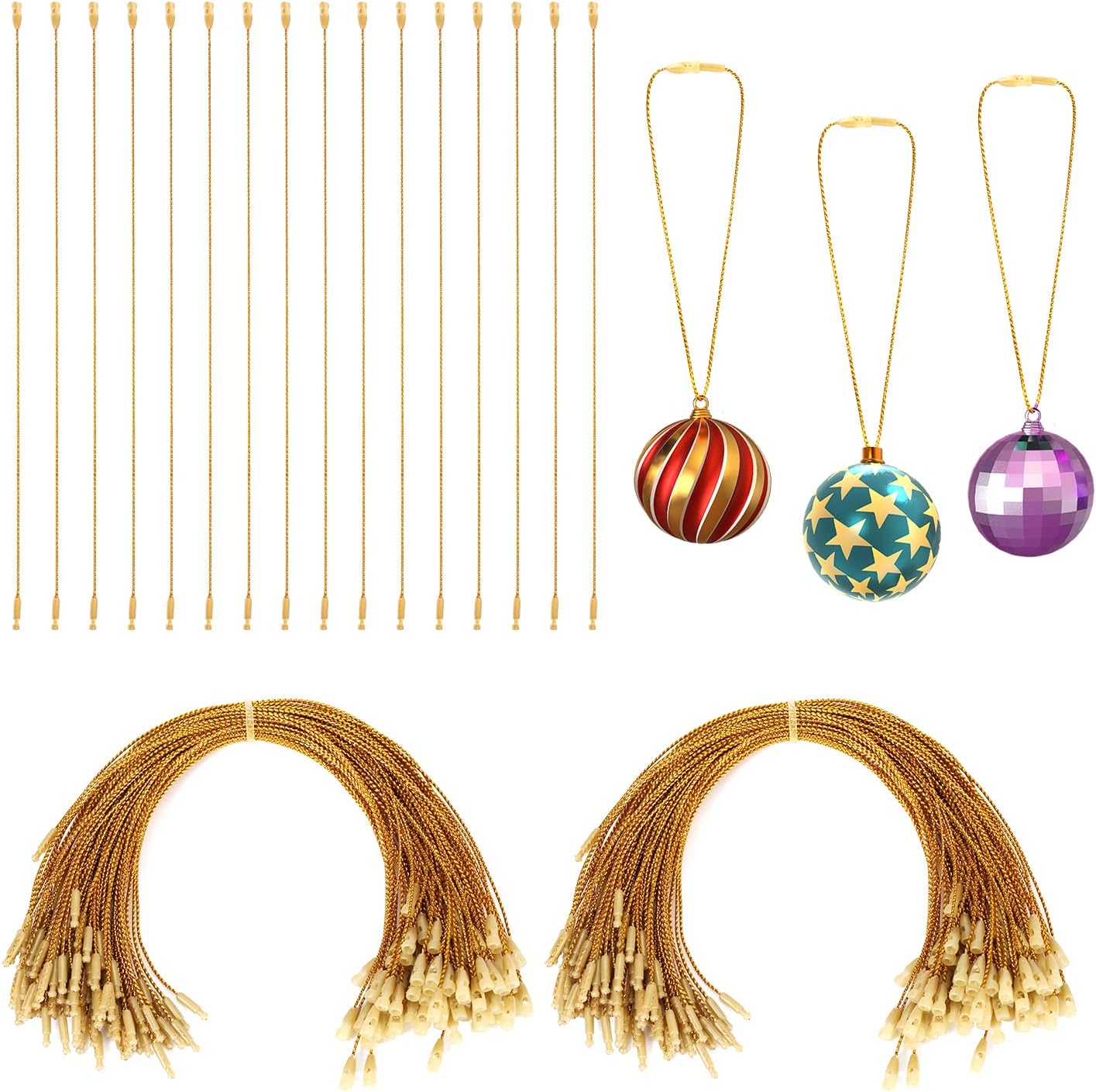 200pcs Christmas Ornament Hanger String, Metallic Cord Tinsel Rope