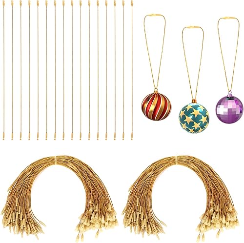 200 cuerdas para colgar adornos de Navidad, cuerda metálica de oropel a presión para árbol de Navidad, ganchos de cinta para festivales de fiesta de