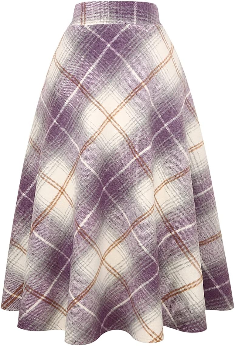 IDEALSANXUN Plaid Wool A-line Skirt