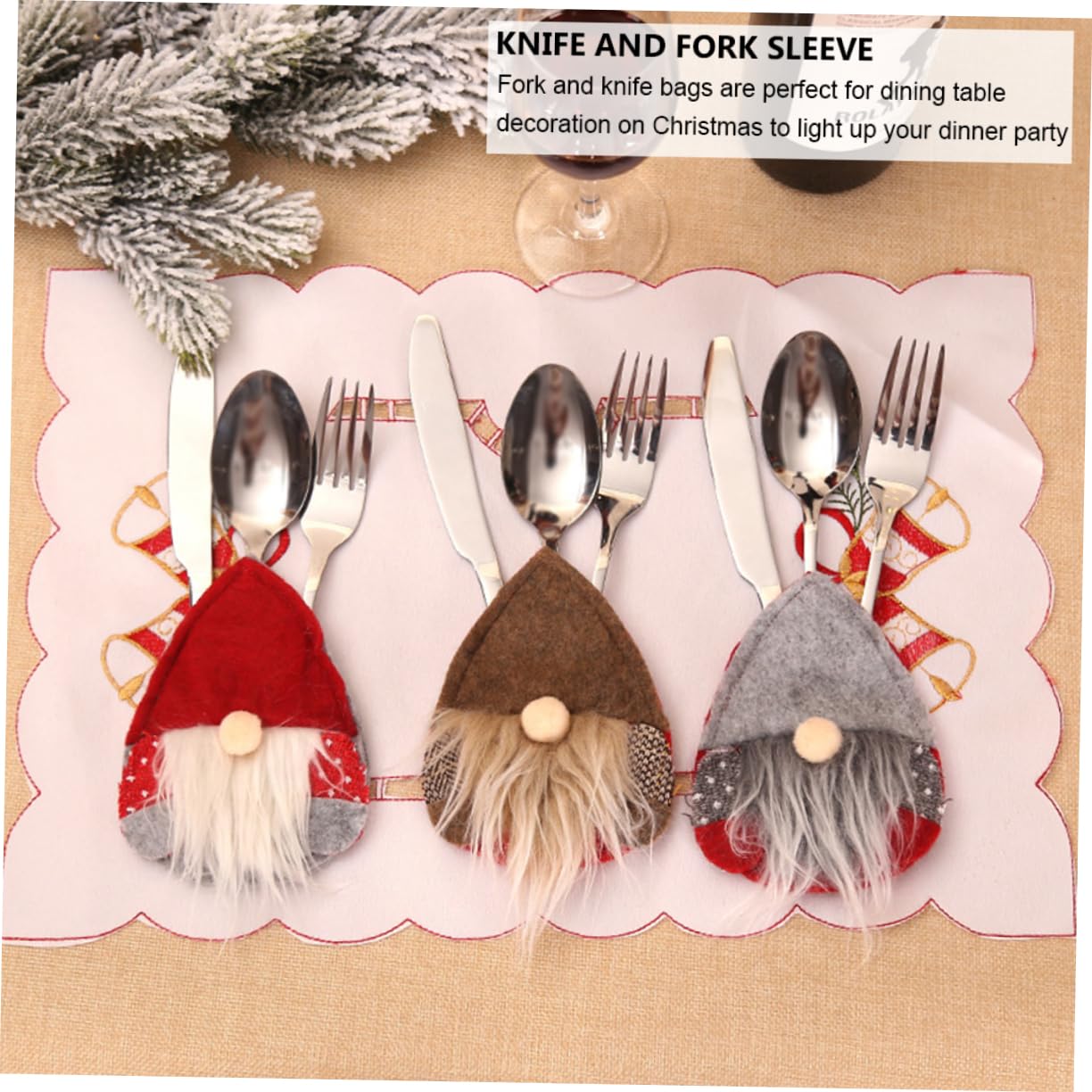 6 Pezzi Portaposate Natalizi in Rosso e Grigio Posate Decorazione Tavola per Festa Natale Supporto Originale per Argenteria e Posate Accessori Natalizi per e Pranzo Festivi