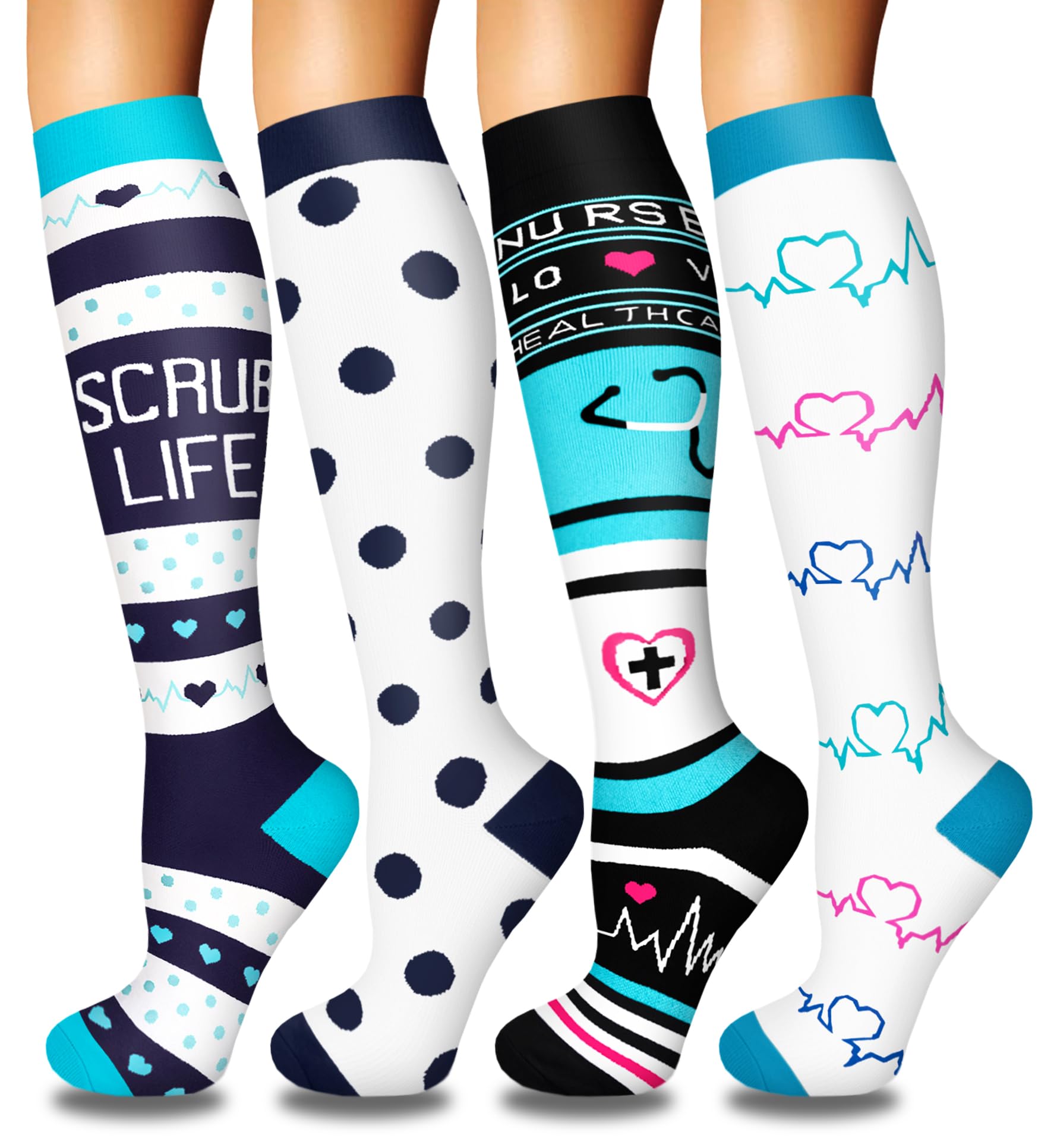 4 Pairs Compression Socks for Women Circulation-Best Support for Nurses,Running,Athletic,Travel