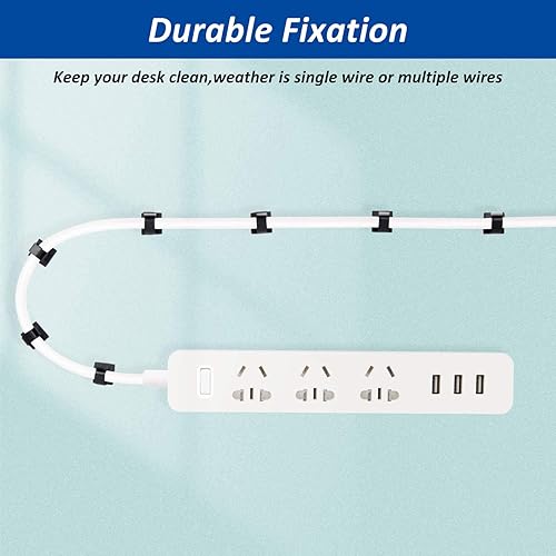 Miniatura 6 de 150 clips adhesivos para cables negros, organizador de cables para exteriores, organizador de cables para debajo del escritorio, automóvil, pared,