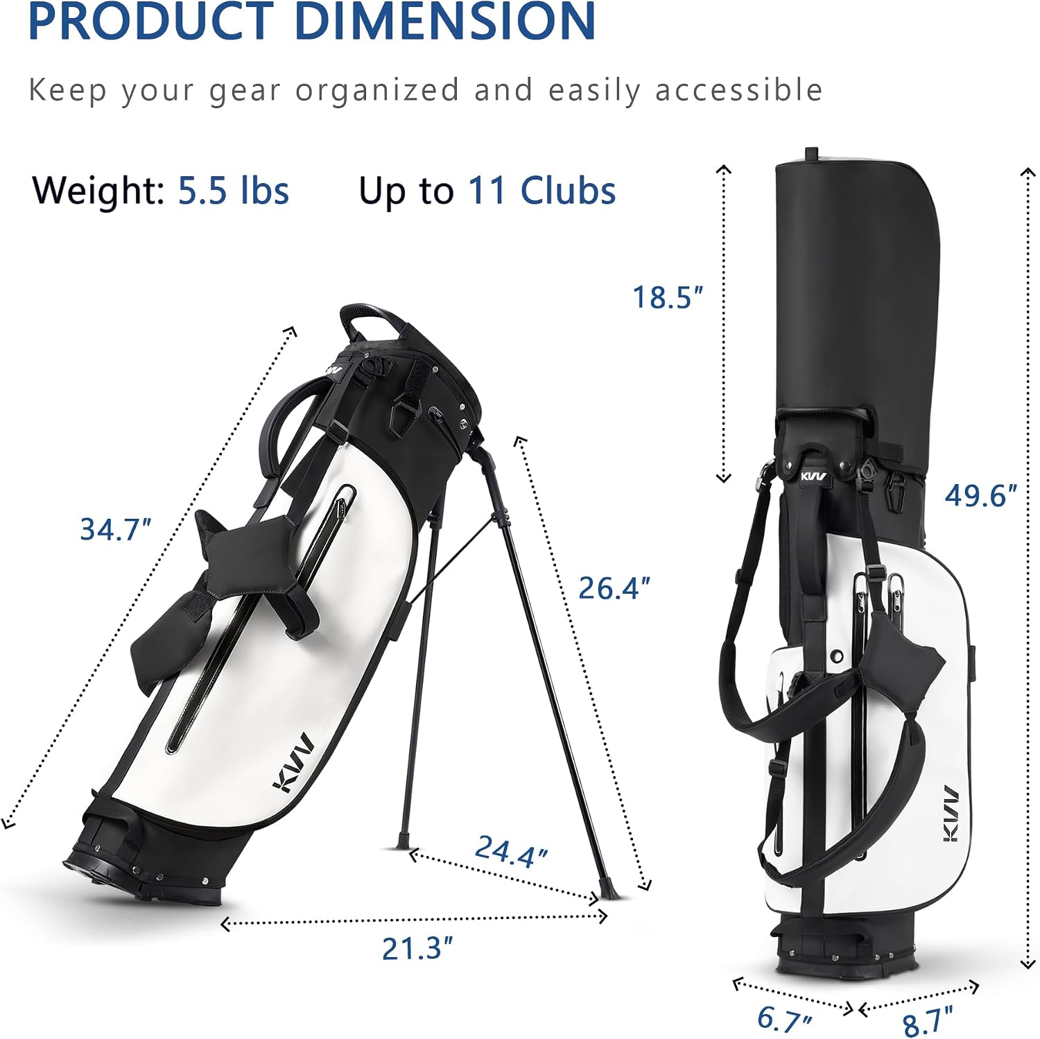KVV 5-Way Velvet Top Golf Stand Bag – Lightweight Water-Resistant PU Leather Golf Carry Bag with Cooler Pocket & Rain Hood for Men & Women