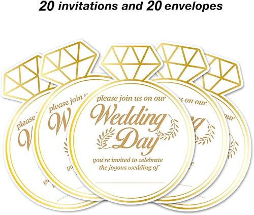 Miniatura 3 de Invitaciones de fiesta de boda con sobres, juego de 20 invitaciones en forma de anillo de boda, invitaciones de fiesta, regalos de doble cara
