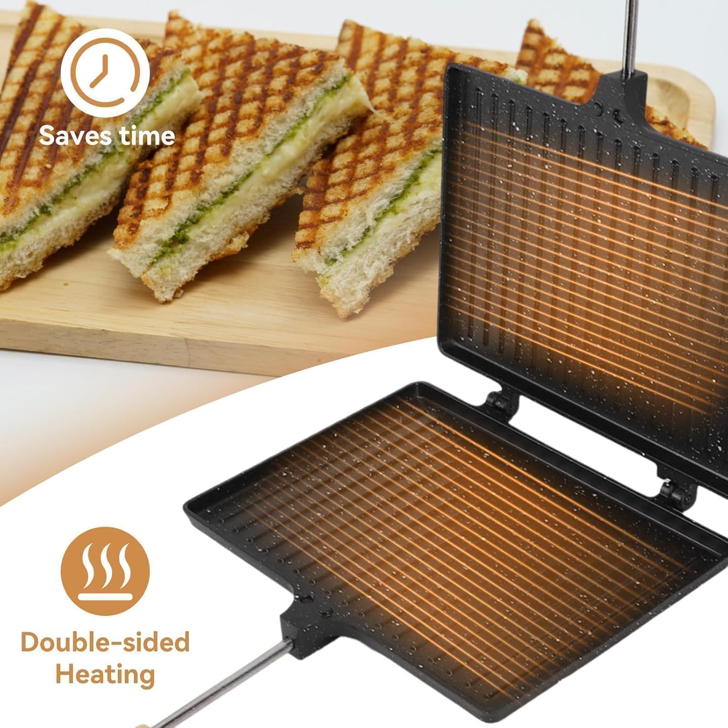 Cyrank Double Sided Frying Pan, Sandwich Maker, Grilled Cheese Maker Nonstick Flip Pan Sandwich Toaster Maker Flip Grill Pan, Grilled Sandwich and Panini Maker Pan with Non-Stick Plates