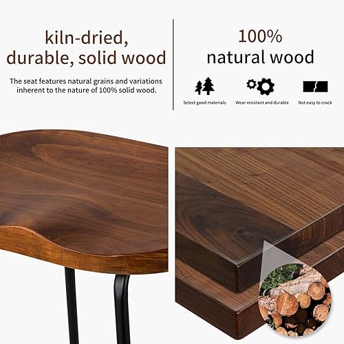 Miniatura 9 de HeuGah Juego de 3 Taburetes de Bar, Taburetes de Bar de Madera Maciza de Altura de Mostrador de 30 Pulgadas con Asiento de Montura, Taburete Alto