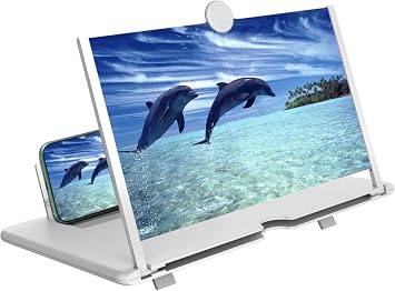 12" Mobile Phone Screen Magnifier,3D HD Mobile Phone Magnifier Projector Screen for Movies, Videos, Foldable Phone Stand with Screen Amplifier,Supports All Smartphones White, 12 inches