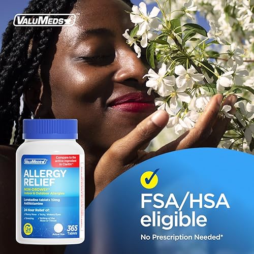 Miniatura 4 de ValuMeds Loratadine 10 mg Antisomnolencia 24 horas Alivio de la alergia en interiores y exteriores | Pastillas antihistamínicas para todo el día