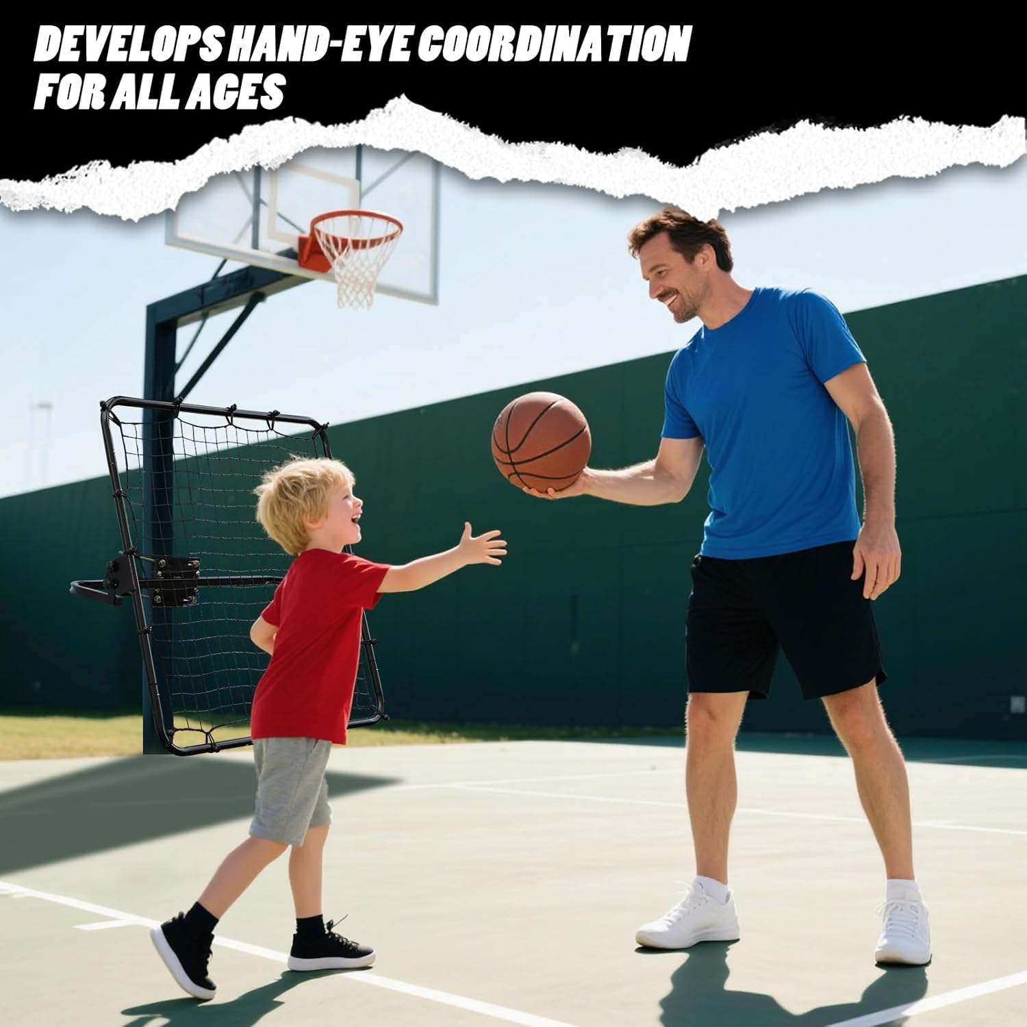 PROGOAL Basketball Return Attachment for Hoop - 40"x40" Rebound Net with Adjustable 3 Angles - Fits 2"-6" Round/Square Goal Poles - Multi-Sport Trainer for Basketball Baseball Soccer