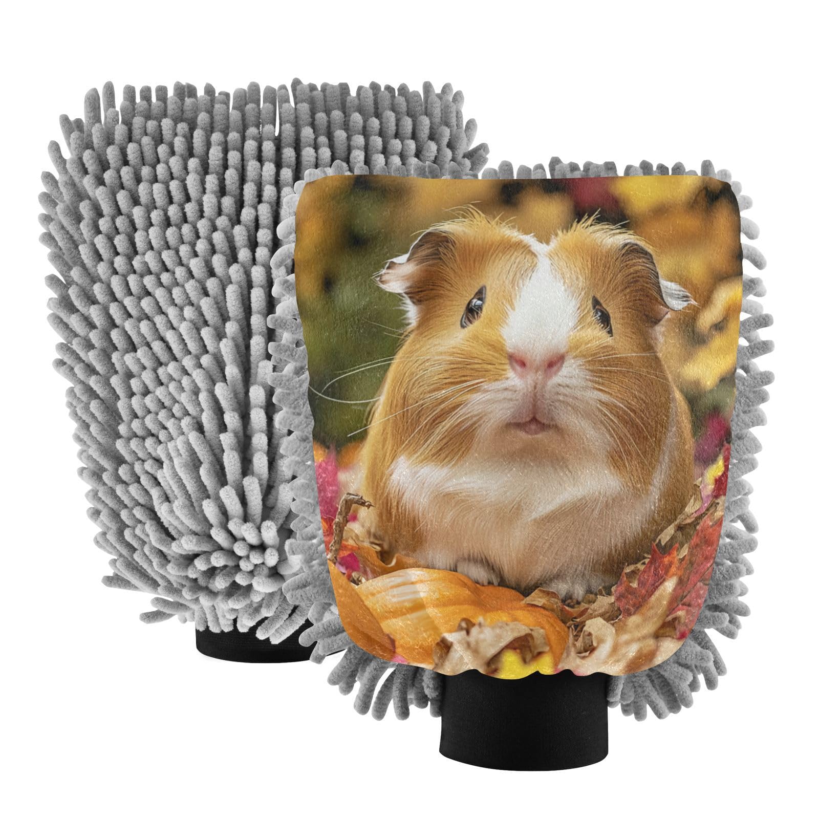 STAYTOP Cute Guinea Pig Car Wash Mitt Microfiber, 2Pcs Scratch Free Lint-Free, Premium Chenille Microfiber Mitt Car Wash Brush-M