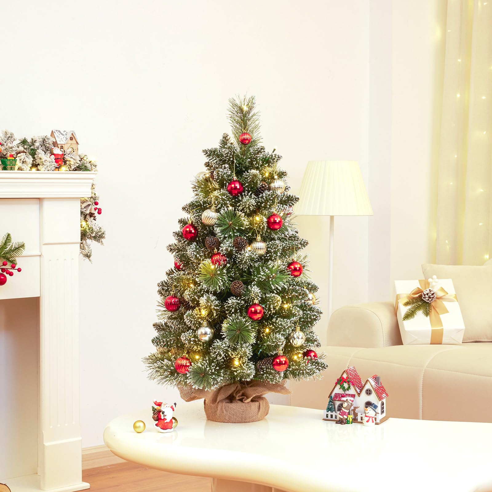 Yorbay Mini Albero di Natale con Illuminazione a LED, 70 cm, con Punta Dell'albero a Stella e Pigne in Vero Pino, Decorazione Natalizia, Avvento (70 cm con Telecomando)