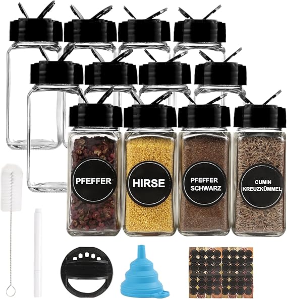 Barattoli Vetro Set Barattoli Spezie Relaxdays Set 8 Barattoli Spezie In Vetro Con Coperchio Bambù - Vasetti 150ml Con Etichette E Imbuto Organizzazione Cucina Etichette Porta Spezie