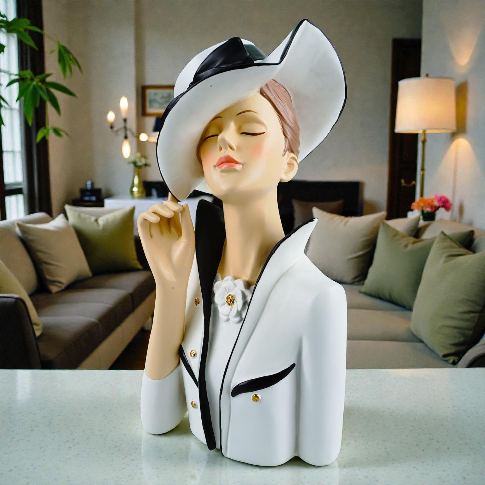 formano Deko Büste Dame modern Dekofigur Frauenbüste Polyresin Handbemalt 28 cm Stilvolle Wohnaccessoires in Weiß-Schwarz Elegante Tisch- & Regaldekoration