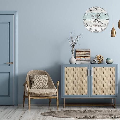 Miniatura 3 de Be Still and Know That I Am God - Reloj de pared Salmo 46 10 con versículo bíblico decorativo de madera de 12 pulgadas, redondo, silencioso, sin