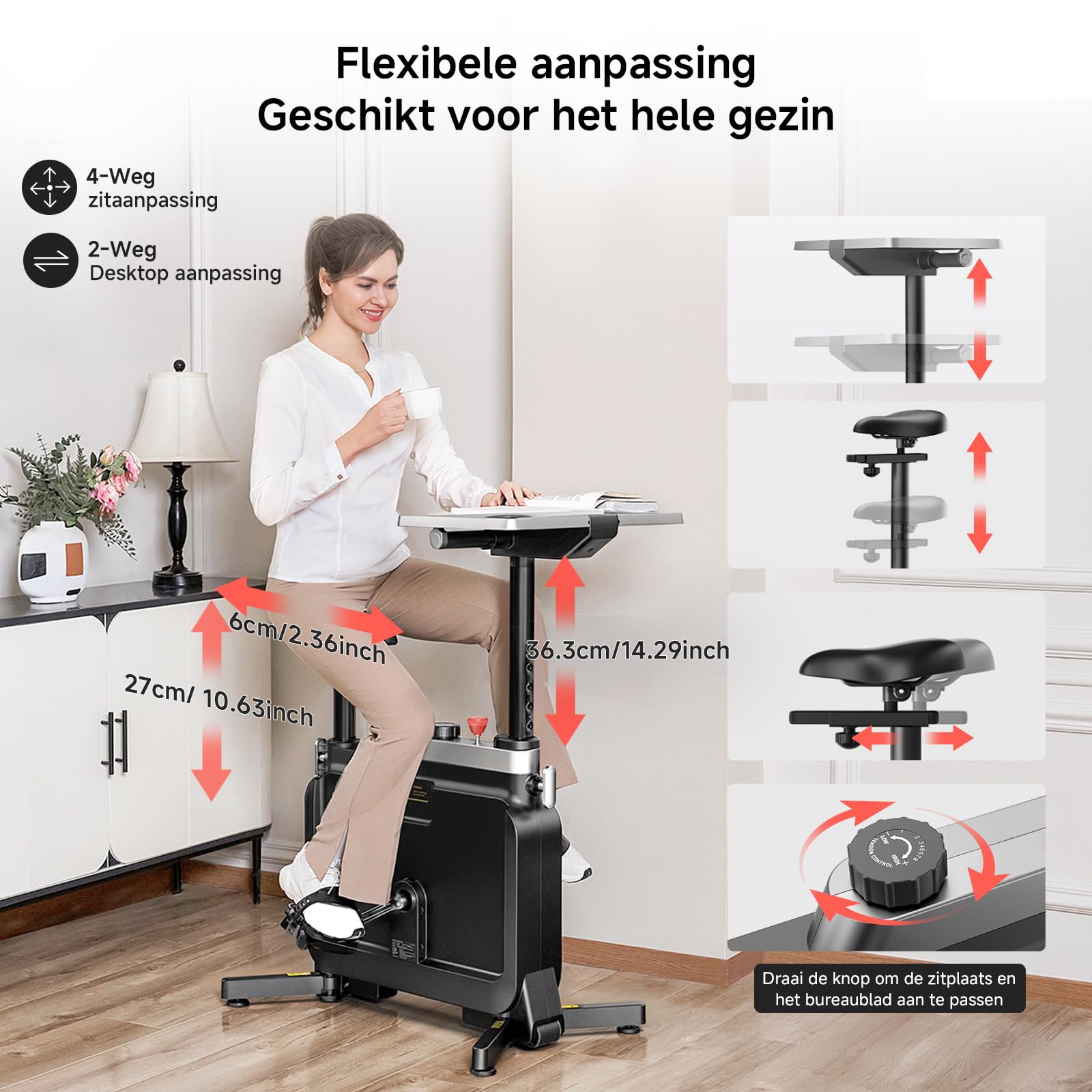 6 in 1 Bicicletta da Appartamento, Pieghevole Sotto la Bicicletta da Scrivania, Cyclette Pieghevole con Resistenza Magnetica Regolabile, 120KG di Capacità Bicicletta da Ciclismo Portatile per Casa