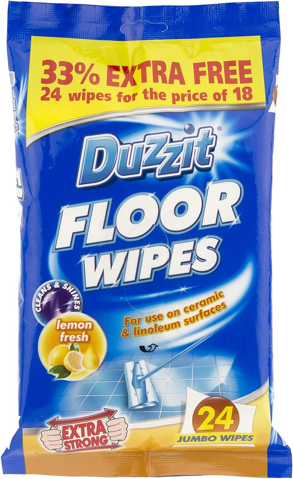 Duzzit Quick Cleaning Floor Wipes 24Pk, Resealable