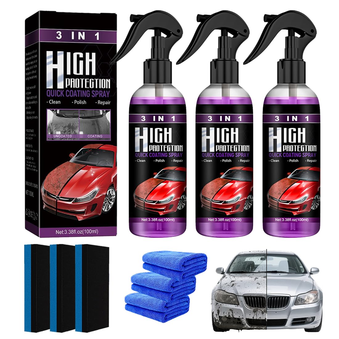 High Protection 3 w 1 spray 300 ml – lakier samochodowy zapewnia najwyższą ochronę lakieru i połysk, spray 3 w 1 do samochodu, szybkie uszczelnienie ceramiczne, wodoodporny