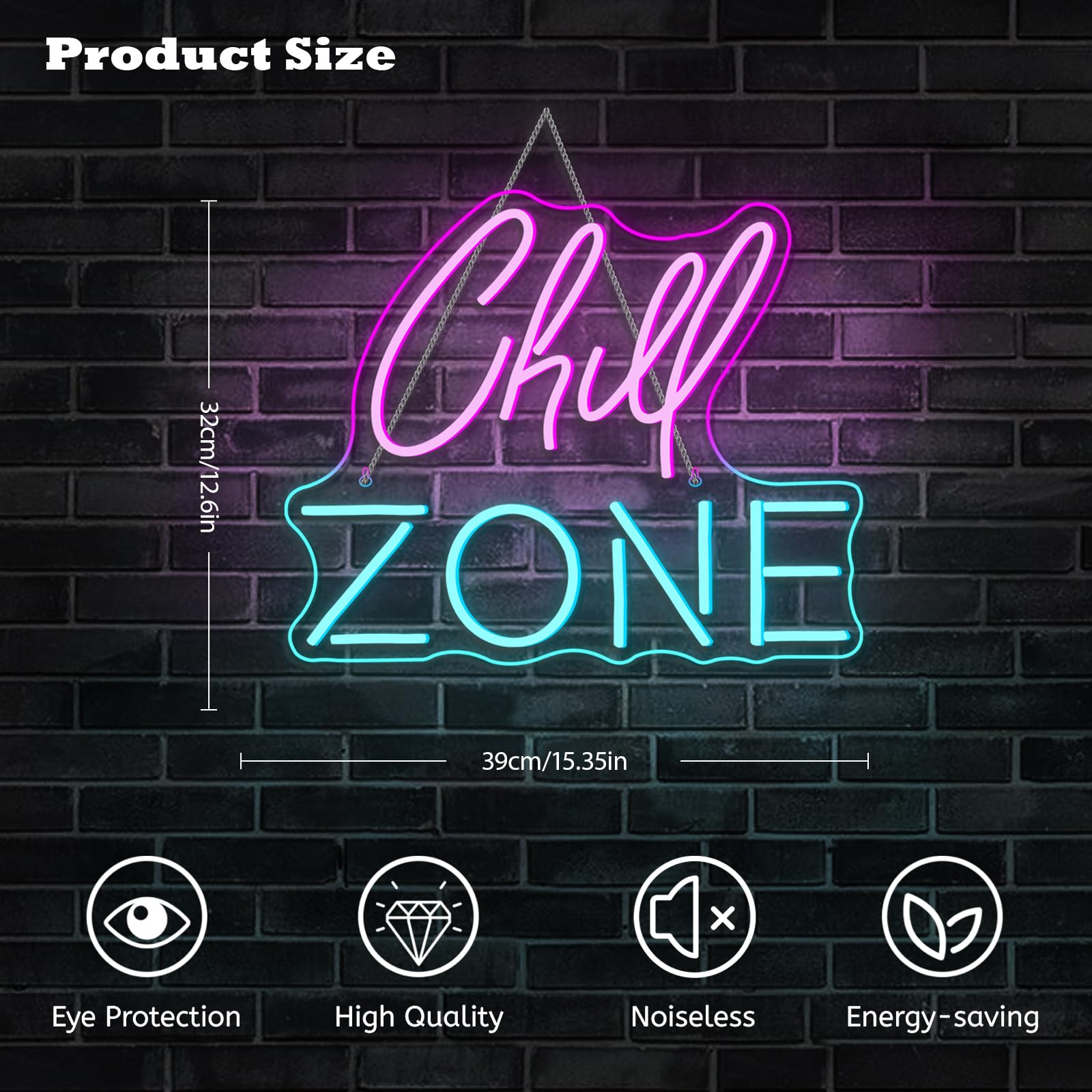 Chill Zone – Panneau lumineux à DEL pour salon, salle de jeux, bar, grotte d'homme, chambre à coucher, décoration murale alimentée par USB, 39 x 32 cm (rose + bleu glacier)