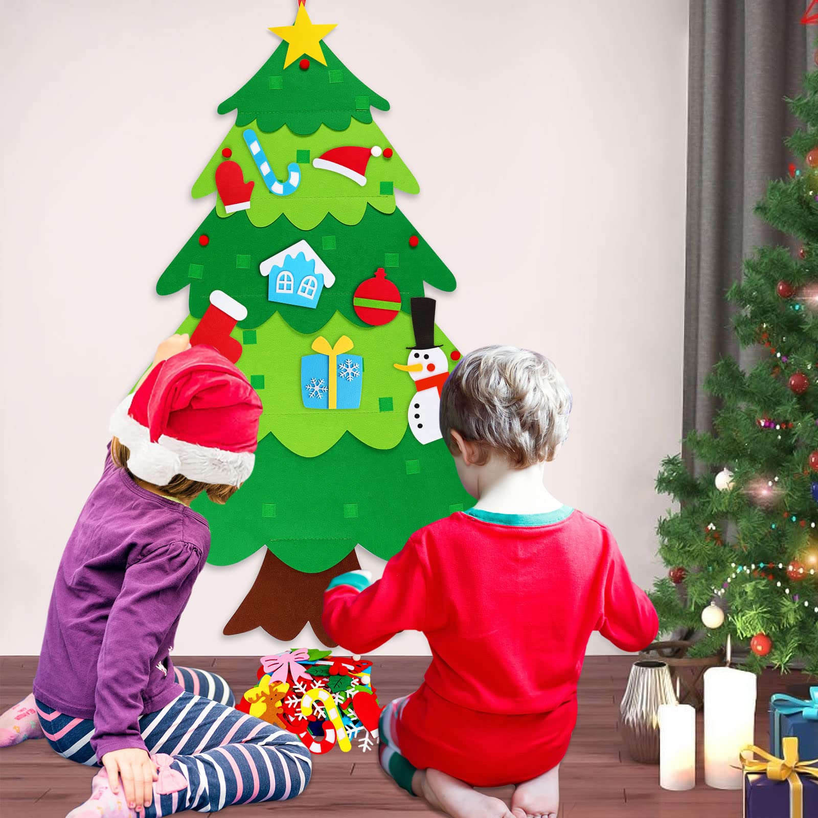 DIY Set With LED Lights - Wall Hanging Decor Kit For Kids Felt Christmas  Tree, image size:1600x1600