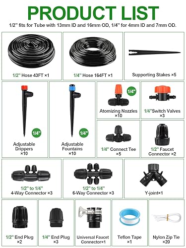 Miniatura 2 de Kalolary - Kit de riego automático por goteo de 164 pies, sistema de riego de jardín con tubo de distribución de 14 de pulgada, equipo de rociador