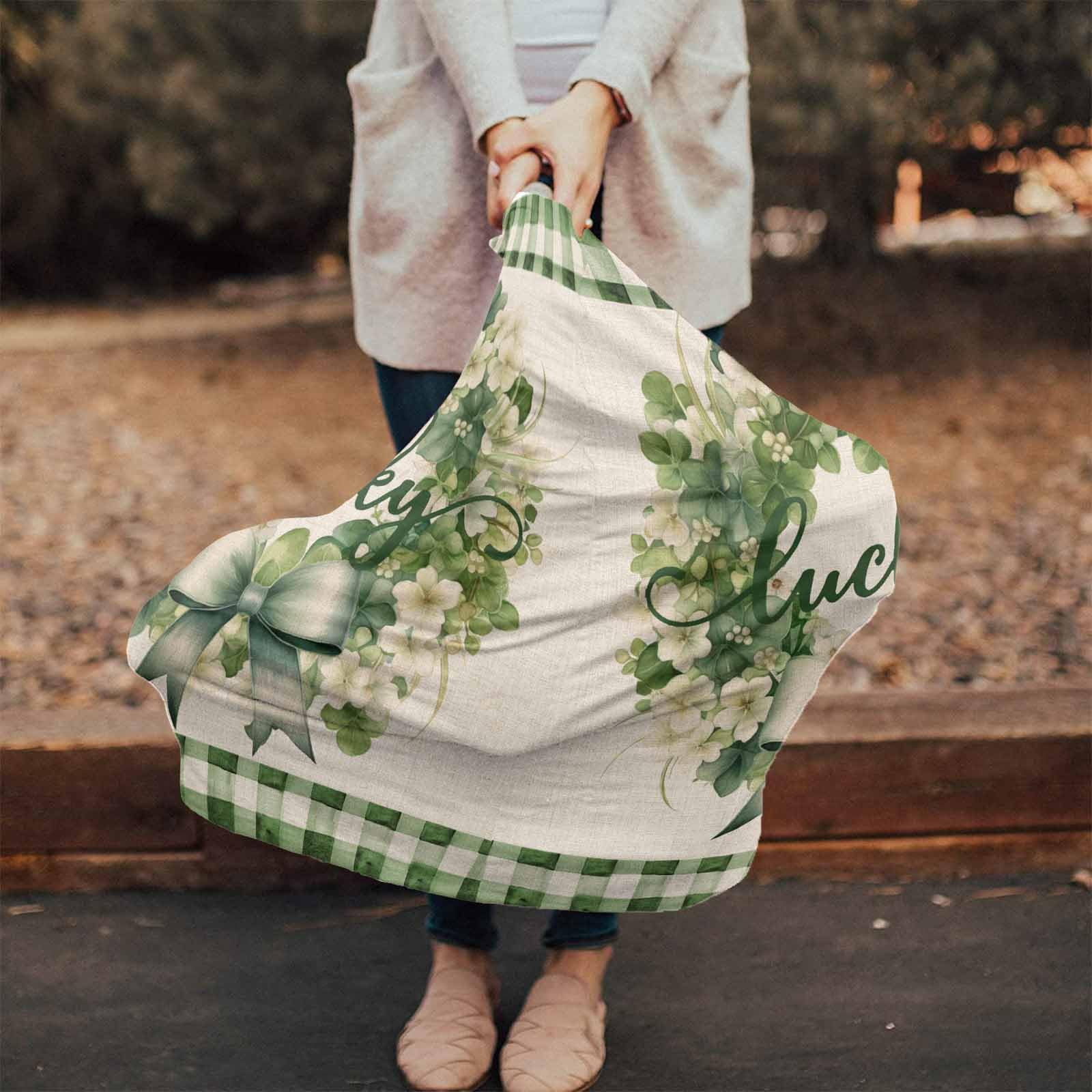 Nursing Cover for Breastfeeding Scarf, Retro Check St. Patrick's Day Wreath Baby Car Covers Super Soft Multi Use for Canopy Shopping Cart Cover Blanket Stroller Cover
