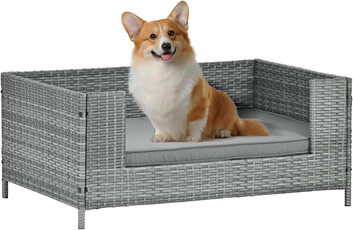 Lyromix Rattan Dog Bed, Indoor Elevated Wicker Pet Bed