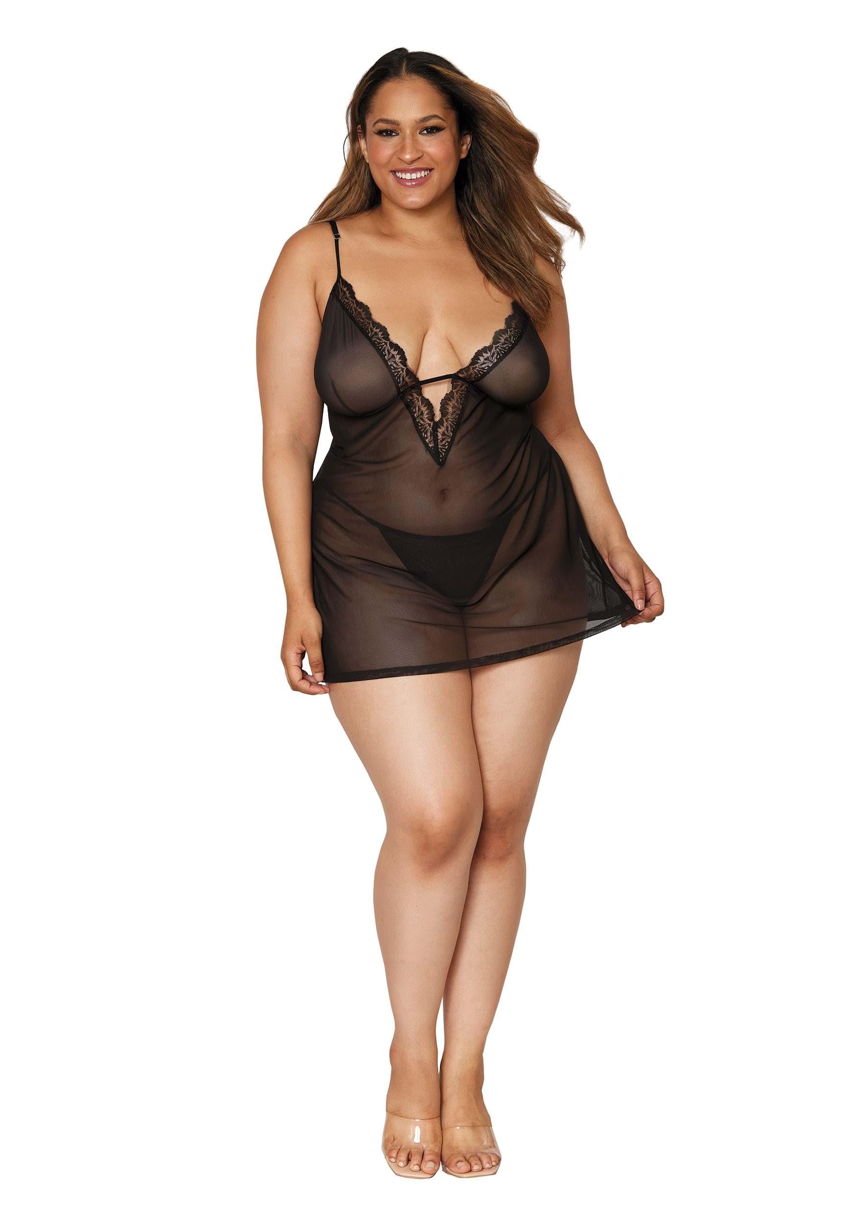 DreamGirl Plus Size Stretch Mesh Chemise & Robe Set Lencería Mujer (Pack de 1)