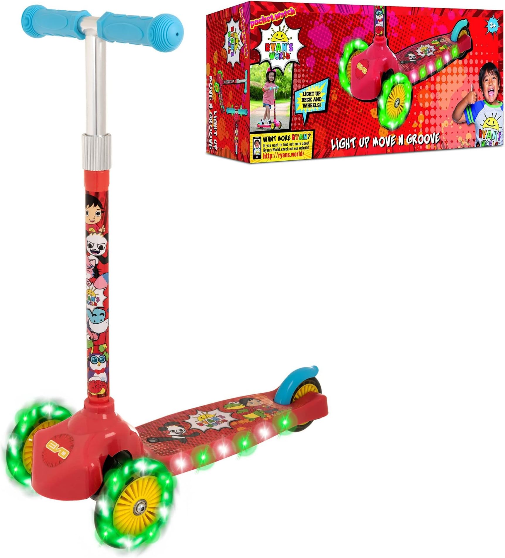 Light Up Ryans World Move 'n' Groove Scooter | Adjustable Handle Height | Light up Deck and Wheels | Kids Scooters For Boys & Girls Age 3+