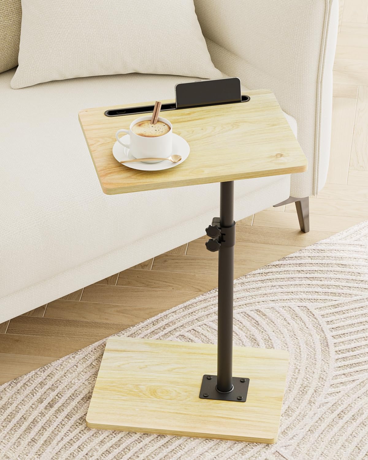 Apetaccat Side Table, C-Shaped Adjustable Sofa Table, 360ยฐSwivel Coffee Tables,40x30x(45-83) cm,Small End Tables Bedside for Living Room, Bedroom(Light Oak)
