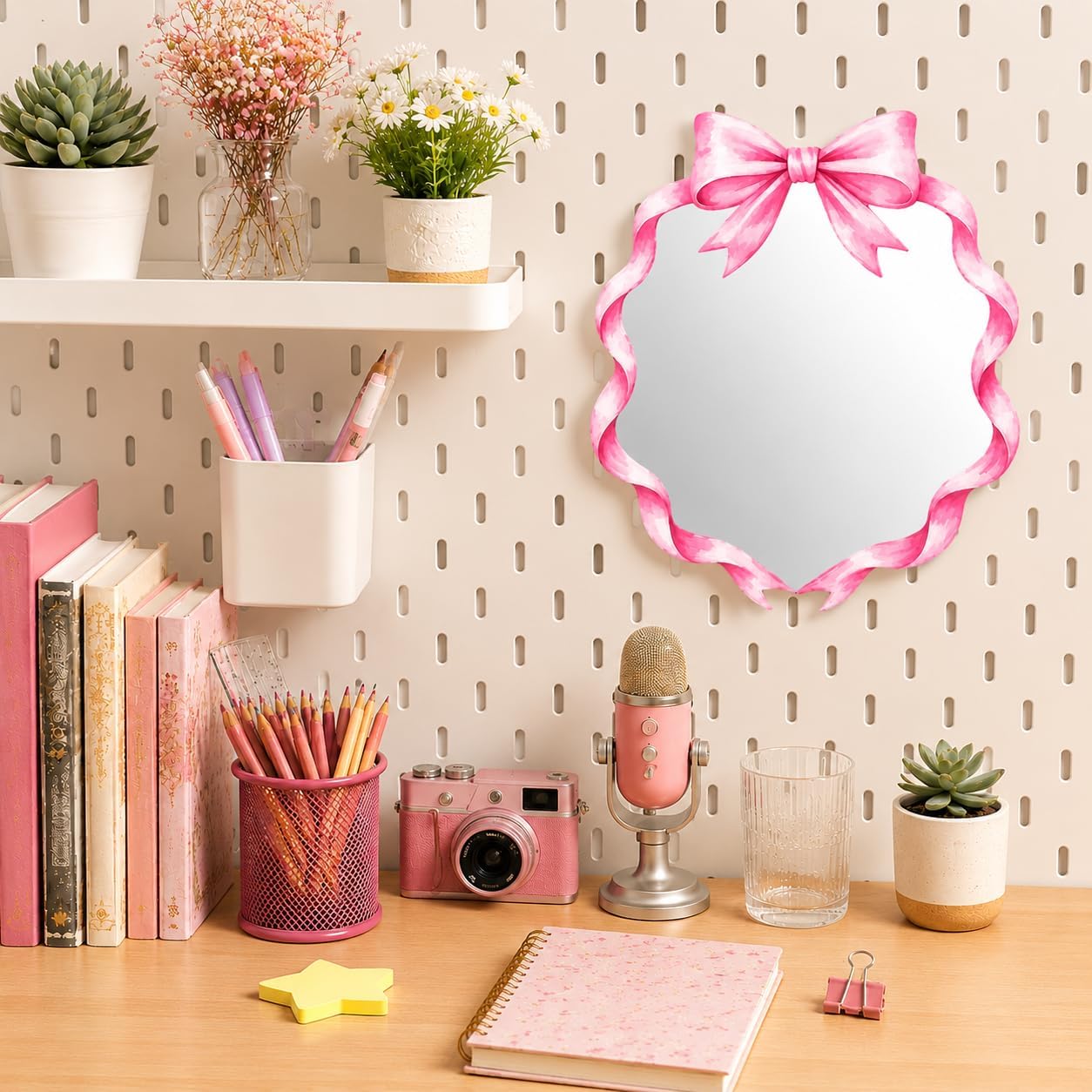 Pink Bow Mirror Locker Accessories Magnetic Coquette Mirror Organizer for Locker Decor Back to School Essentials Cute Locker Decorations Back to School Essentials image 2