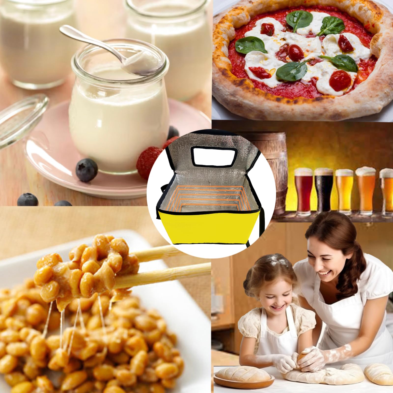 Scatola per la lievitazione del pane con riscaldatore, armadio pieghevole per lievitazione del pane, temperatura e timer regolabili, scatola per la fermentazione dell'impasto per panificazione del