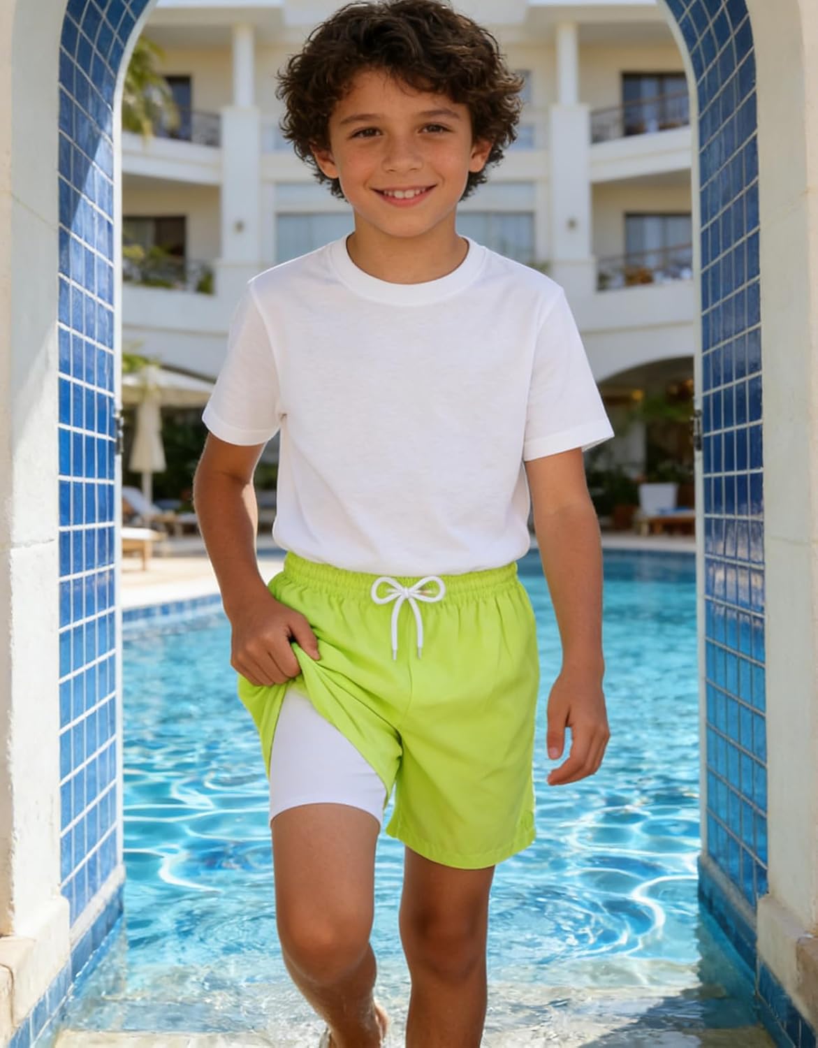 4-12T Boys Swim Trunks with Boxer Mesh Liner Solid Color Swim Shorts Bathing Suit Quick Dry Swimwear - Image 2