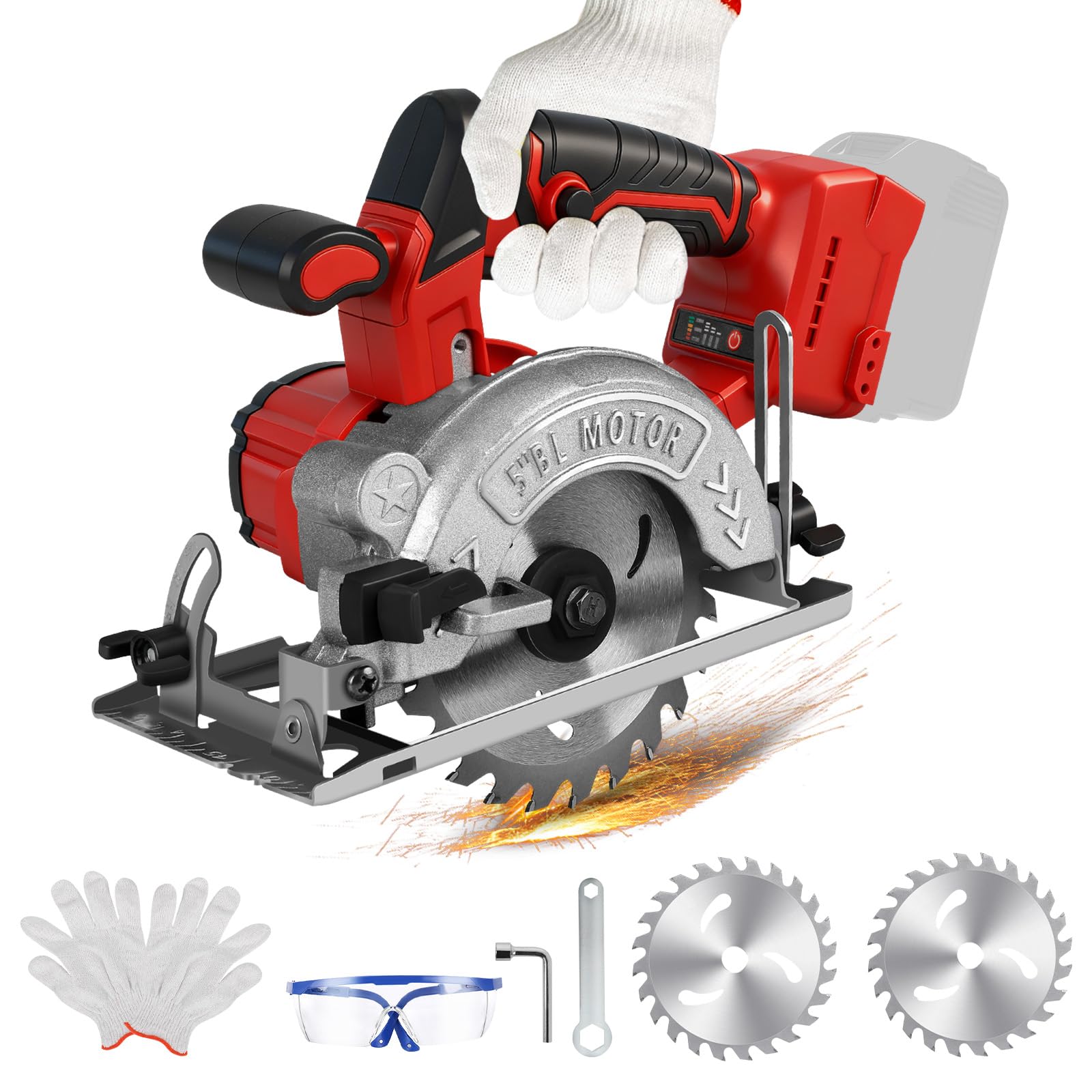 5 Inch Cordless Circular Saw for Milwaukee M18 18V Battery(No Battery), Brushless Motor, 0-45° Cutting Angle, Max Cutting Depth 1.6"(90°), 0.83''(45°), Idea for Wood, Plastic, Soft Metal