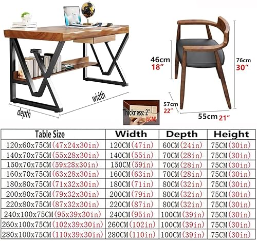 Miniatura 2 de Juego de escritorio y sillas de madera maciza para computadora de oficina en casa, para escribir y leer estación de trabajo, escritorio de estudio,