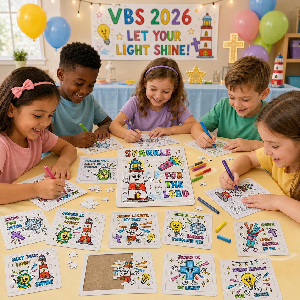 Cinrobiye 24 Pcs Jesus is the Light Coloring Puzzle Crafts Christian Jigsaw Puzzle Activity Set for Sunday School Bible Study Church Activities, Religious Classroom Crafts and Faith-Based Events image 4