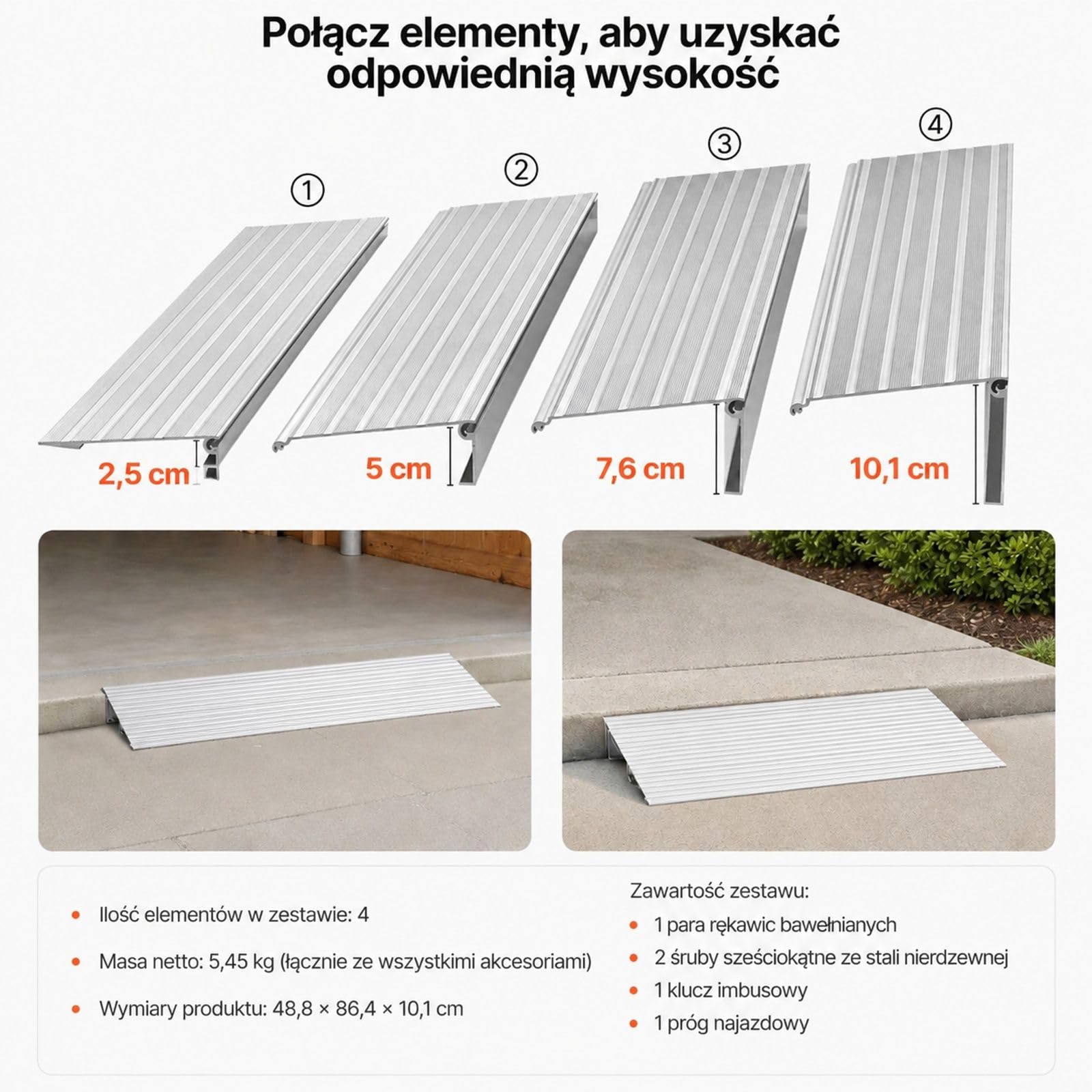 Rampa progowa z aluminium do wózków inwalidzkich, ów, wózków elektrycznych, balkoników, rowerów, trójkołowców, schodów domowych, wejść