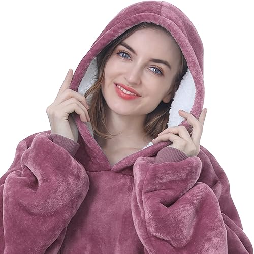 Miniatura 5 de Kipswiza Manta de gran tamaño con capucha de forro polar Sherpa gruesa y cálida con capucha para adultos, mujeres, niñas, adolescentes, hombres,