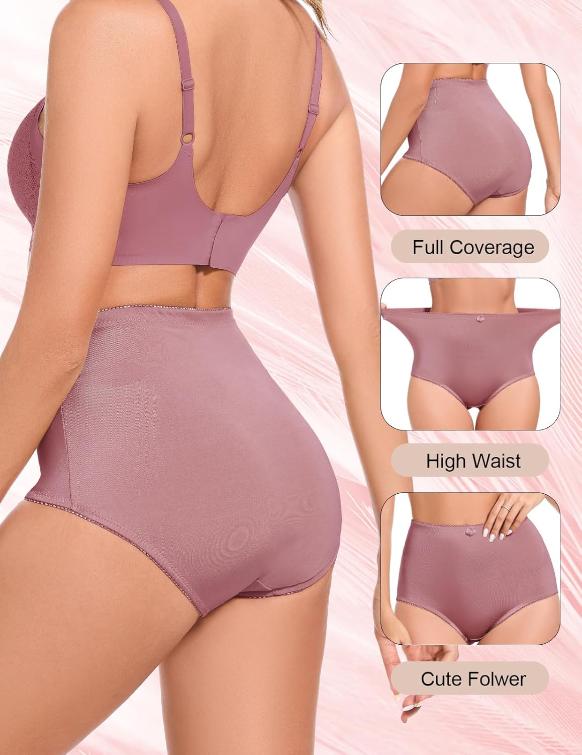 4Pack Women's High-Waist Light Tummy Control Girdle Panties Full Coverage Underwear Ladies Panties for Women - Image 3