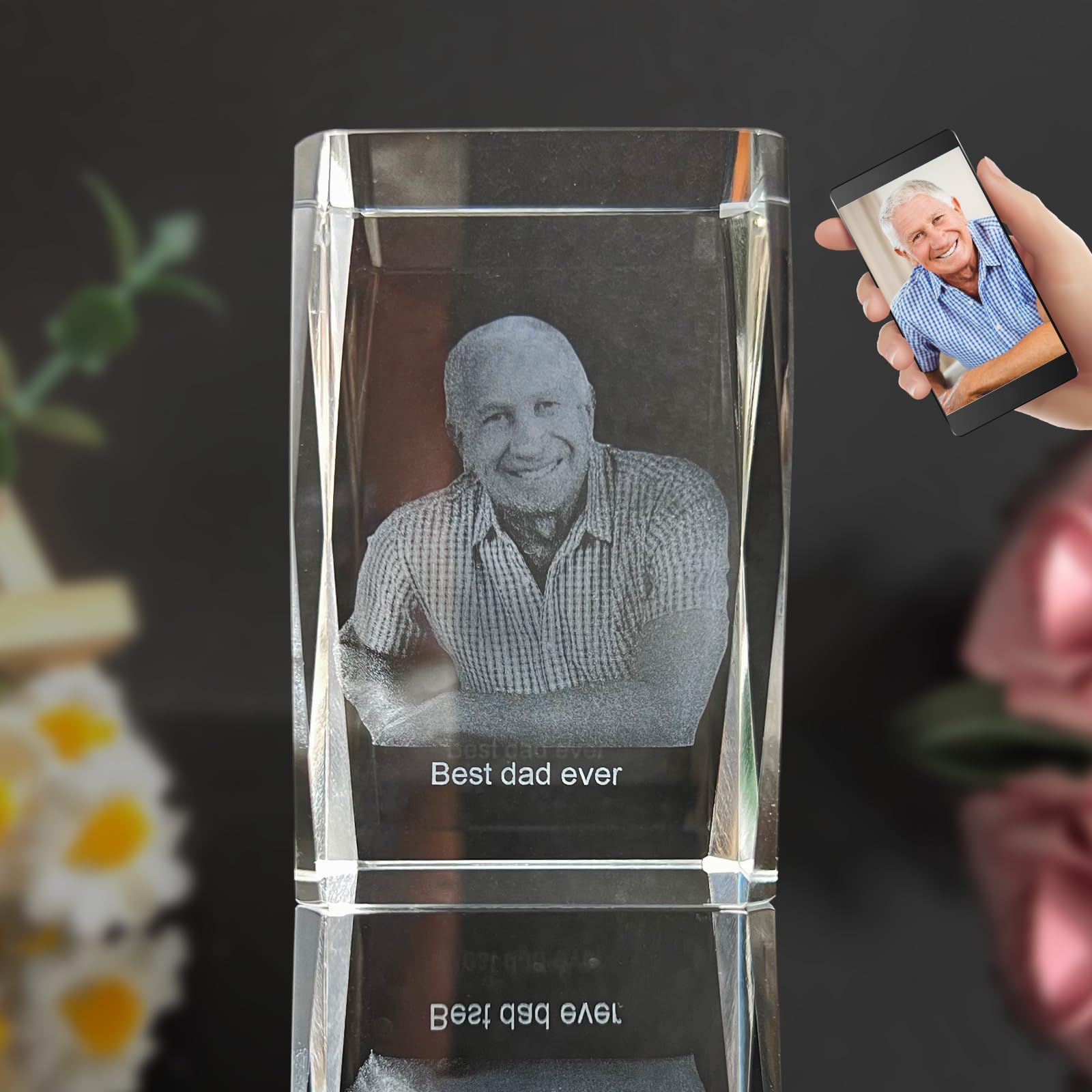Photo 3D en cristal à gravure laser haute définition pour portrait relief