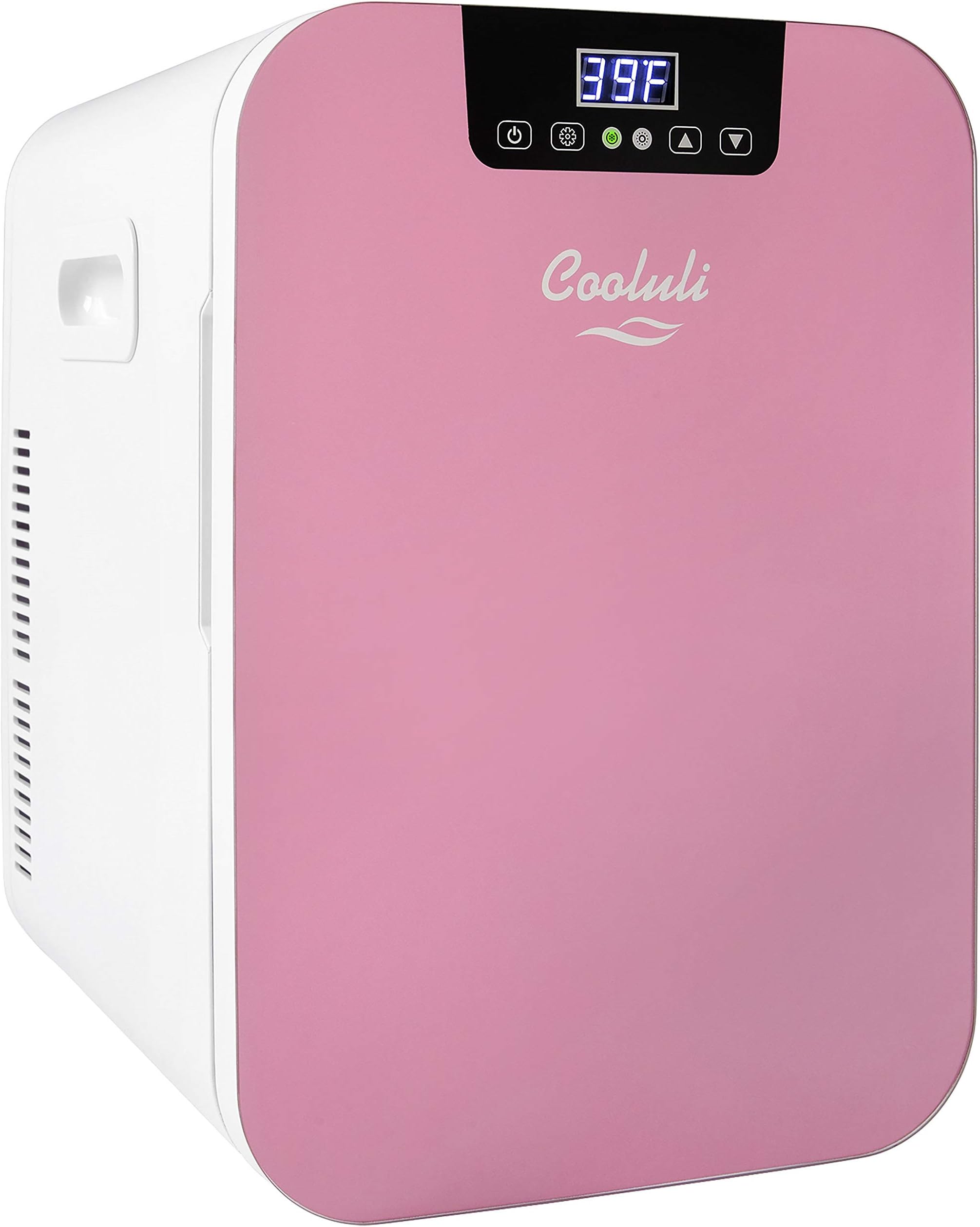 Cooluli 20L Mini Fridge For Bedroom - Car, Office Desk & College Dorm Room - Glass Front & Digital Temperature Control - Small 12v Refrigerator for Food, Drinks, Skincare, Beauty & Breast Milk (Pink)