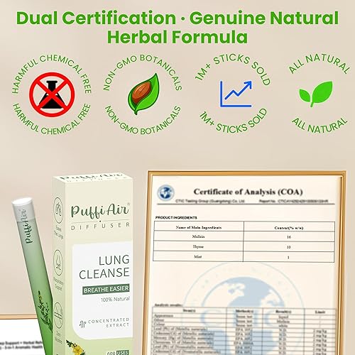 Miniatura 7 de Difusor de hierbas de gordolobo mejorado con extractos de gordolobo, tomillo y menta para limpiar los pulmones, mejorar la respiración y el
