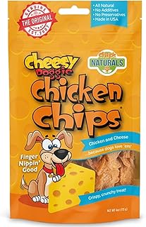 Cheesy Flavored Doggie Chicken Chips - Small 4 oz Natural High Protein Low Calorie Dog Treats, Grain Free Gluten Free USDA Inspected & Approved Chicken Treat for Dogs, Pet Supplies