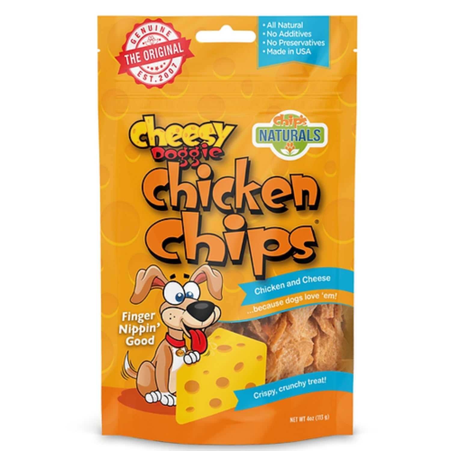 Cheesy Flavored Doggie Chicken Chips - Small 4 oz Natural High Protein Low Calorie Dog Treats, Grain Free Gluten Free USDA Inspected & Approved Chicken Treat for Dogs, Pet Supplies